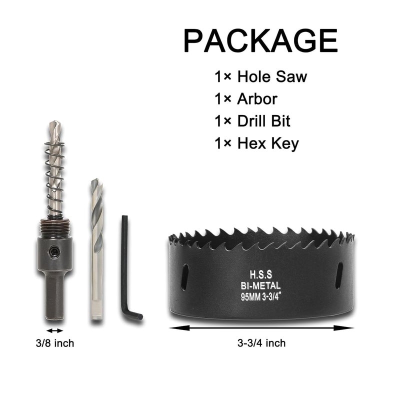 VIKITON 3-3/4 Inch Hole Saw with Arbor for Wood Metal Plastic, 3.75 in Bimetal Hole Cutter, Fast Chip Removal, Smooth Flat Drilling Edge, Lightweight & Portable (Black) - Image 3